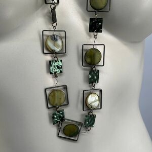 Vintage 40” Green Geometric Statement Necklace Long Opera Length Modernist Boho
